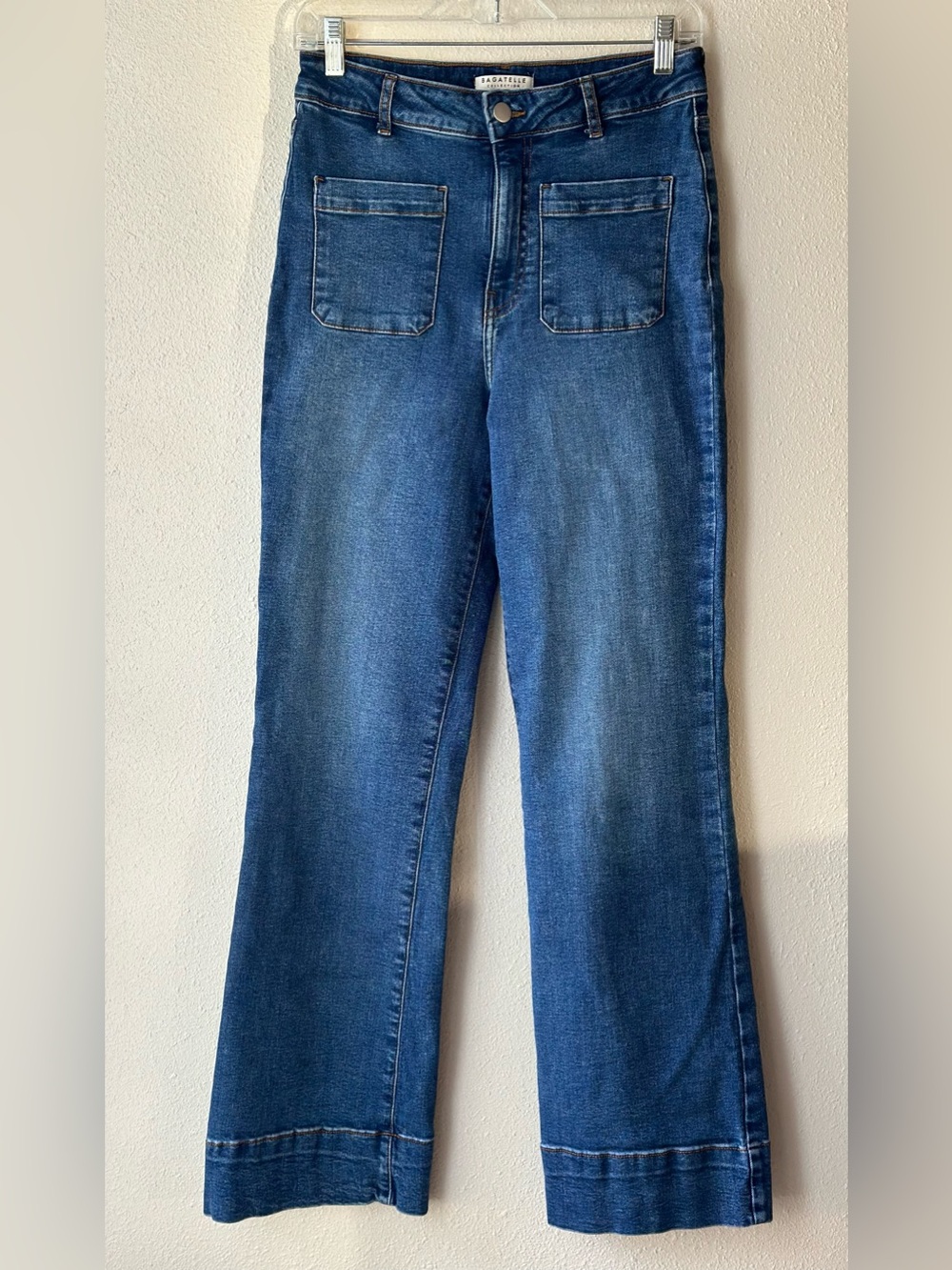 Bagatelle Collection Wide Leg Jeans High Rise Front Patch Pocket Blue 29x31